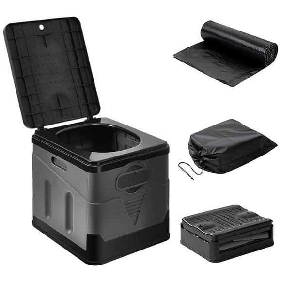 Fresh Fab Finds FFF-GPCT4422 Outdoor Travel Potty Portable Foldable Emergency Toilet with Lid Trash Bags, Black