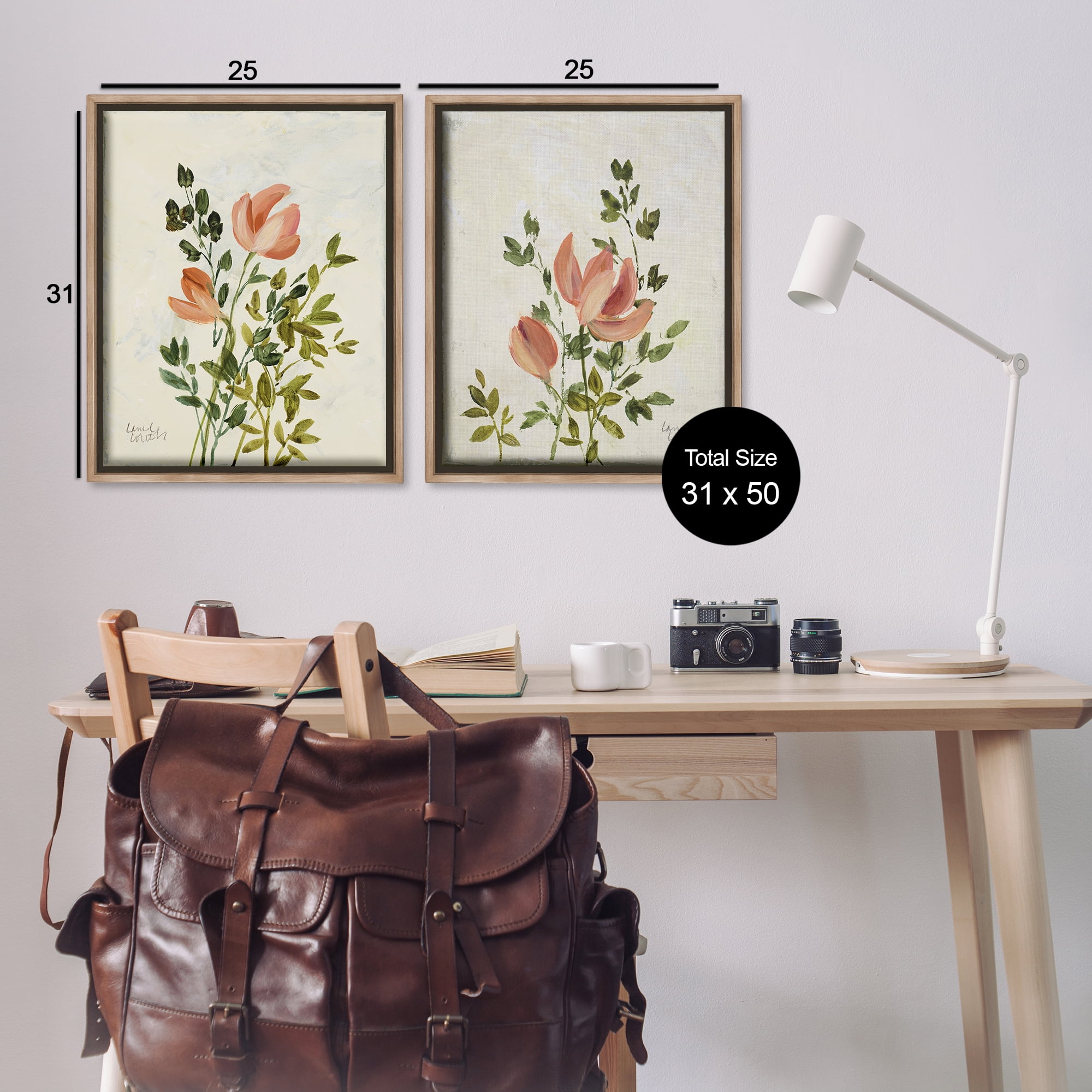 Stupell Industries Vintage Leaves & Bloom Floral & Botanical Painting Brown Floater Framed Canvas Art Print Wall Art, 31 x 25, Set of 2