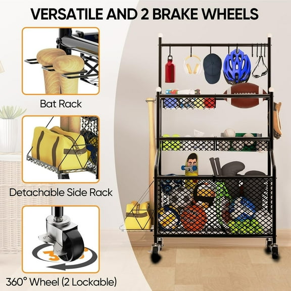 Garage Sports Equipment Organizer, 4-Layer Large Capacity Steel Ball Storage Rac