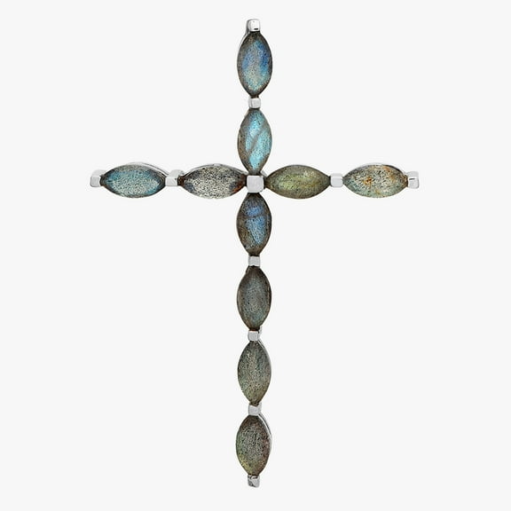 6X3mm Marquise Labradorite 925 Sterling Silver Women Religious Christian Cross Pendant Jewelry