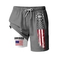 thumbnail image 5 of Kids Boys USA 250th Anniversary Stars and Stripes Print Swim Trunks Knee Length Double Layer Design Patriotic Theme Lightweight Beach Shorts Grey 11 Years-12 Years, 5 of 5