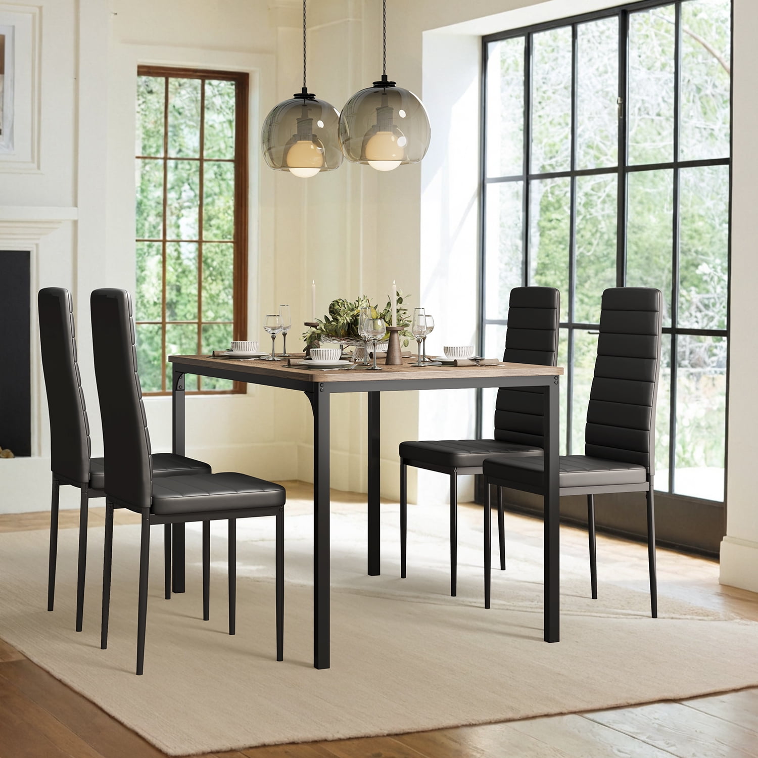 Lofka Dining Table Set for 4, Dining Table and Chair 1 Table & 4 PU Leather Chairs for Small Spaces,Gray