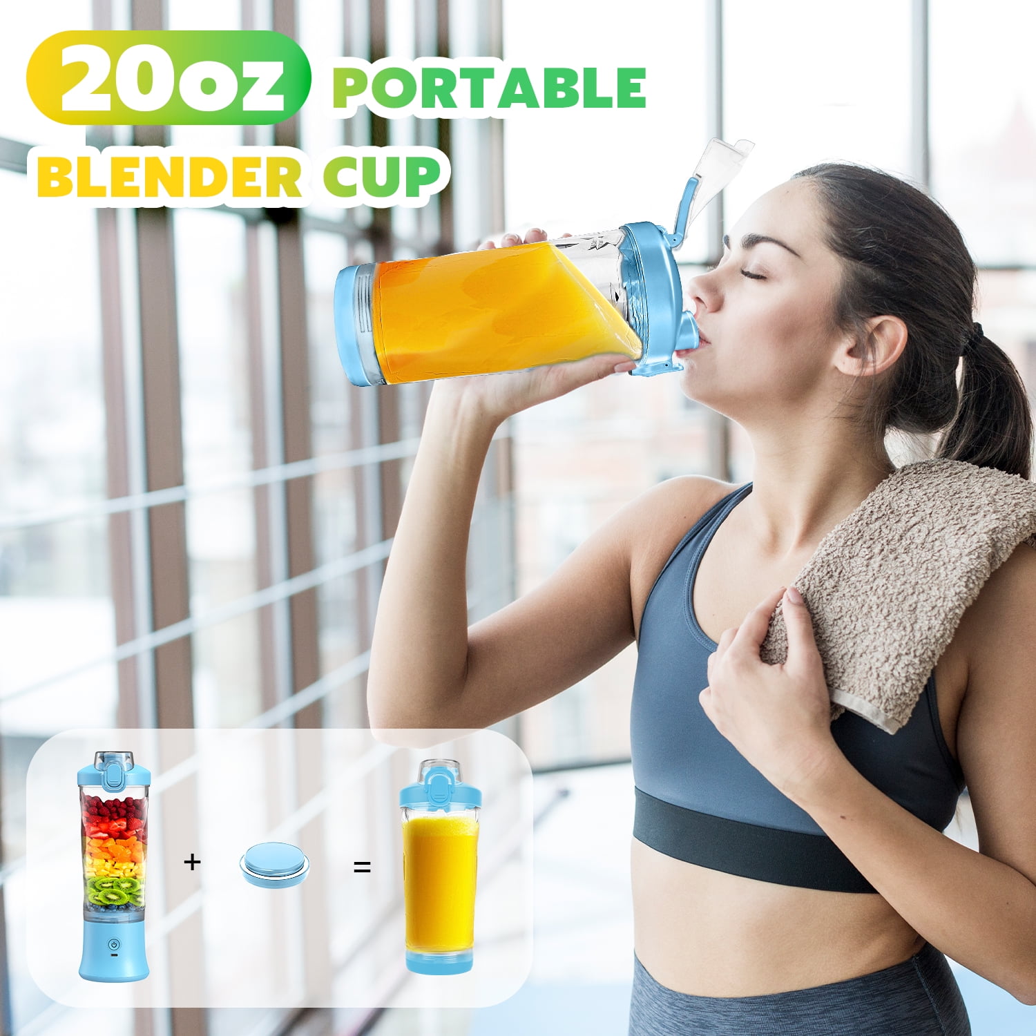 Portable Blender Personal Juicer for Shakes and Smoothies - 20 OZ Electric Protein Shaker Bottle with Insulated Sleeve, Travel Lid, USB-C Rechargeable - Mini Small Blender Cup for Kitchen Office Gym