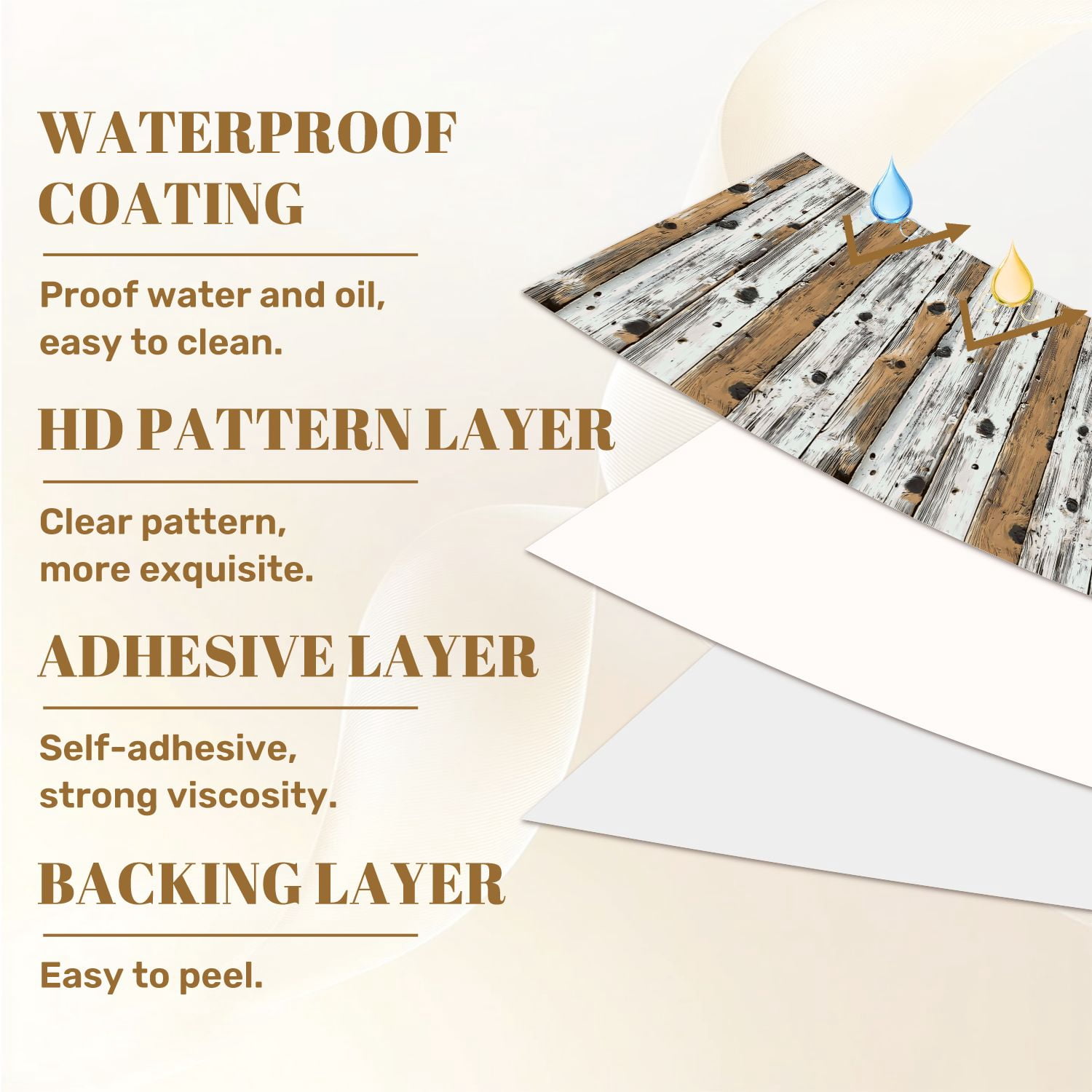 Vintage Peel and Stick Wallpaper Rustic Wooden Planks White Brown Distressed Finish Wall Mural 17.7in x 9.8ft Self Adhesive Removable Wall Paper Renter Friendly Wallpaper for Bedroom Cabinets