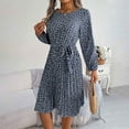 thumbnail image 5 of abtuhar Womens Summer Dresses,Women's Fall New Casual Long Sleeve Floral Hem Pleated Skirt Plus Size Dresses,Dark Blue, 5 of 5