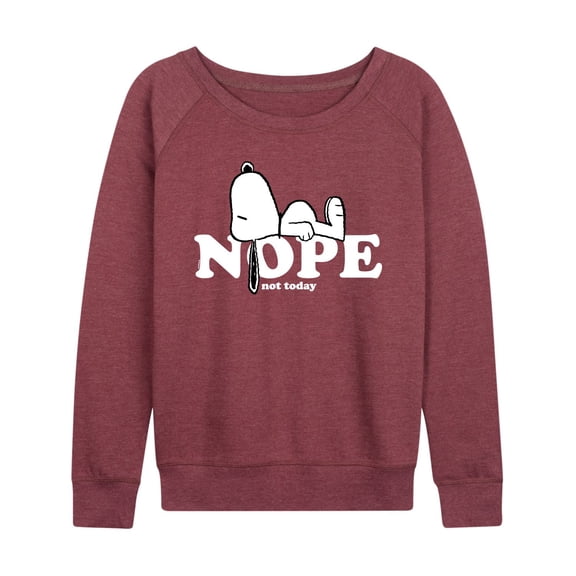 Women's Peanuts Snoopy Nope Art Lightweight French Terry Sweatshirt Color: Heather Dark Red Size: SMALL