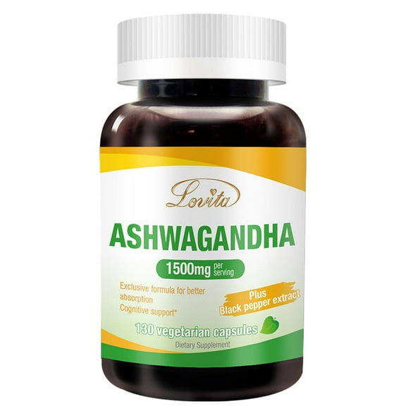 Lovita KSM-66 Ashwagandha 22,500mg Equivalent | 5% Withanolides & 95% Black Pepper Piperine | Stress Relief & Energy Support | Vegan, Gluten-Free | 130 Capsules