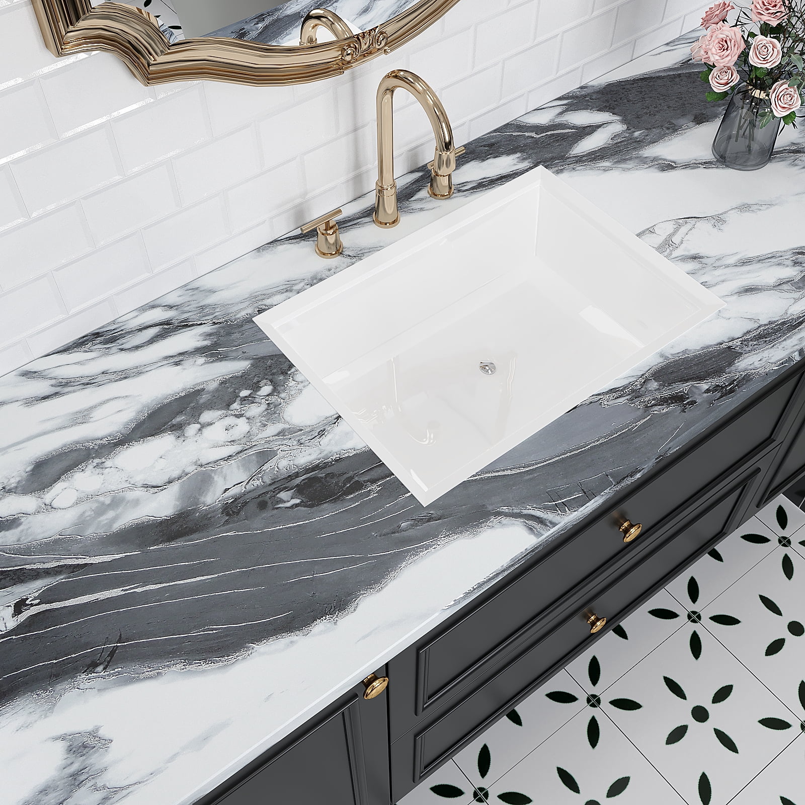 VEELIKE 15.7"x118" Black and White Marble Contact Paper for Countertops Waterproof Kitchen Countertop Peel and Stick Vinyl Wallpaper Self Adhesive Removable Matte Marble Wallpaper for Kitchen Bathroom