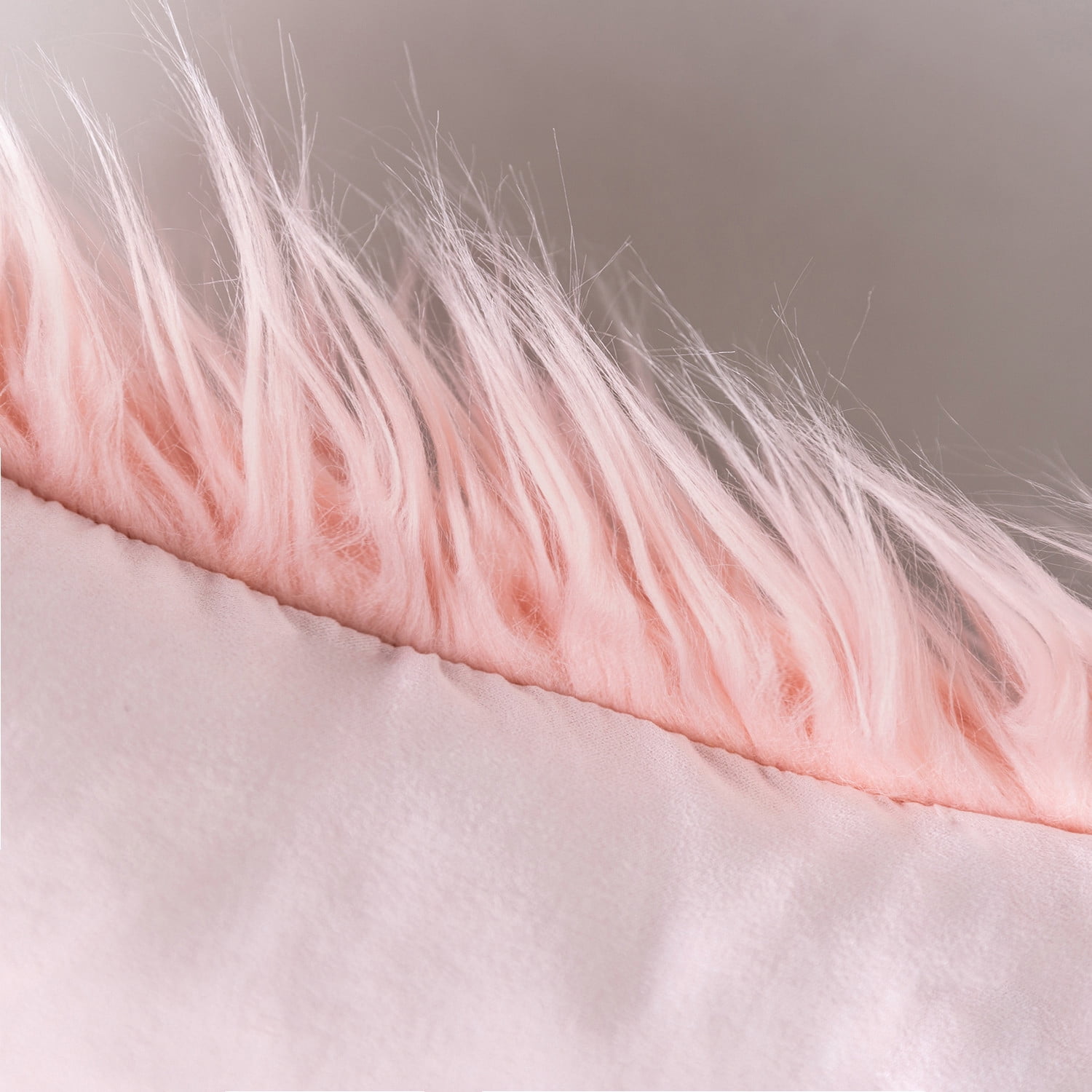 Phantoscope Designer's Choice Decorative Throw Pillow Set, Fluffy Faux Fur & Pleated Velvet Bundle, for Sofa Couch Bedroom, 18" x 18", Light Pink, 2 Pack