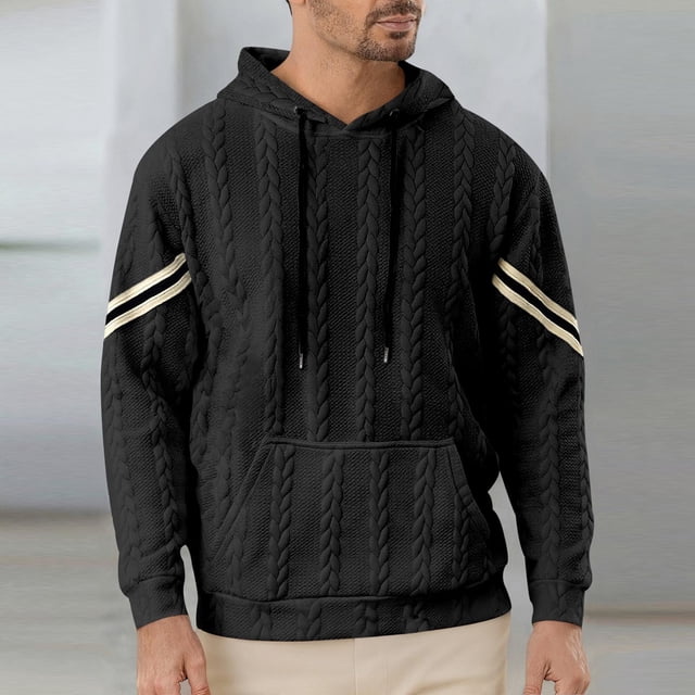 pstuiky Camisas de invierno de manga larga para hombre, Sudadera con capucha de manga larga para hombre, informal, holgada, con cordón y bolsillo, de punto, de color liso camisetas de hombre s