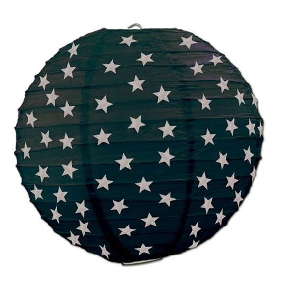 Beistle Pack of 6 Black and Silver Festive Star Accent Hanging Paper Lanterns 9.5"