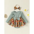 thumbnail image 3 of Elippeo Baby Girl Fall Outfit 3 6 12 18 24 Months Flower Print Ruffle Trim Long Sleeve Romper Dress Bow Headband 2 Piece Set, 3 of 10