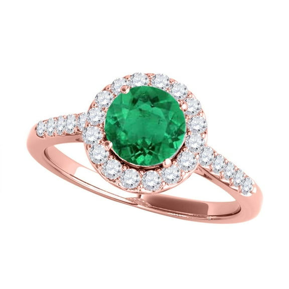Mauli Jewels Engagement Rings for Women 1.20 Carat Halo Emerald And Diamond Engagement Ring 4 Prong-Setting 14k Rose Gold