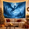 thumbnail image 3 of Blue Dragon Flying Above a Moonlit Forest, Dramatic Fantasy Style for Dragon Lovers, Mythic Wall Art, Housewarming Gift, Tapestry Wall Hanging for Bedroom and Living Room, 3 of 7