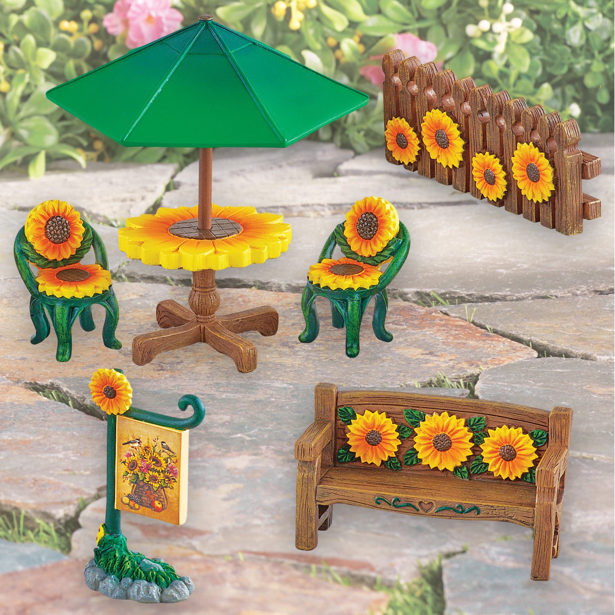 Miniature Sunflower Garden Furniture Set of 6, HandPainted