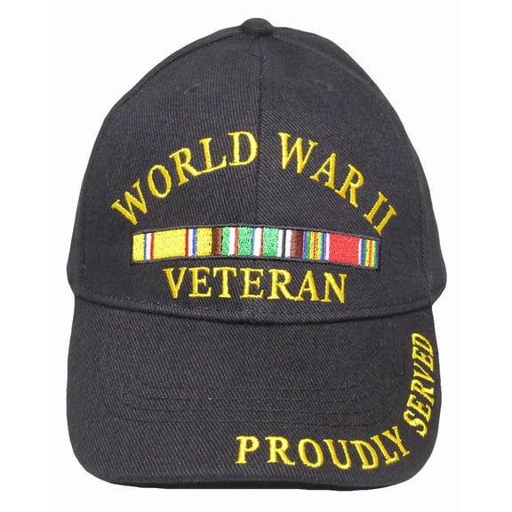 World War II Veteran hat WW2 Proudly Served Cap 100% Cotton Twill Black EE inc