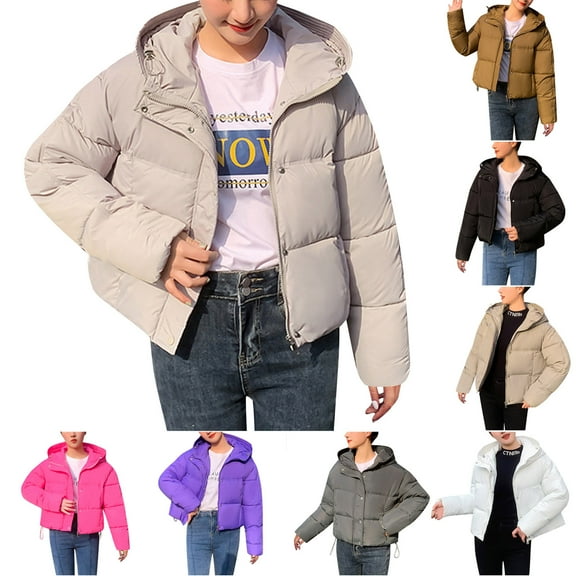 HAPIMO Women'S Hooded Puffer Jacket Winter Zip Up Quilted Coat Packable Lightweight Padded Jackets Pockets Beige L