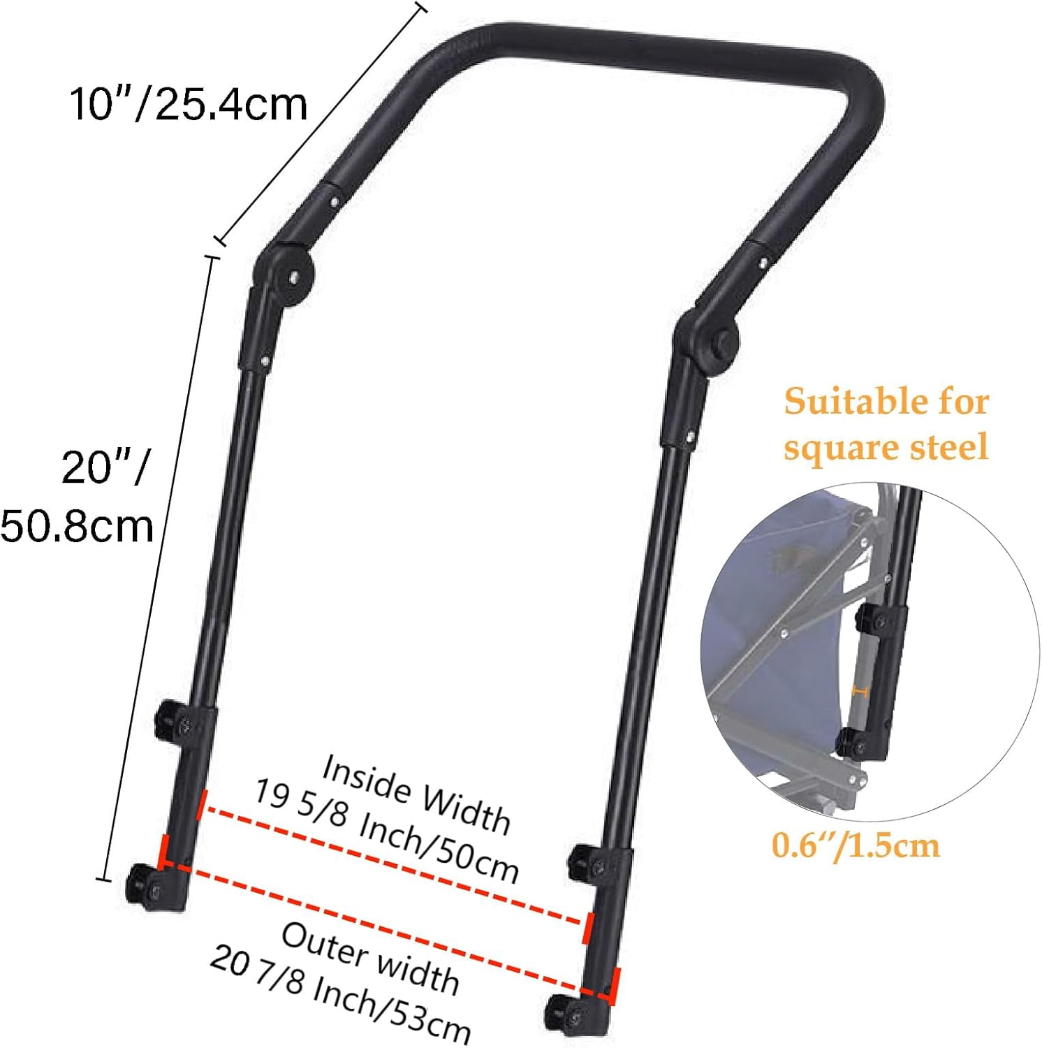 Universal Folding Wagon Push Handle Attachment (20 7/8 Inch/53 cm Outer Width and 19 5/8 Inch/50 cm Inside Width)-Adjustable Push/Pull Bar for Garden Carts,Can be Fixed on 0.6in/1.5cm Square Tube