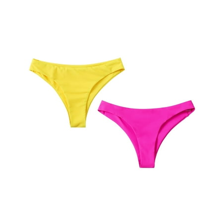Flash Deals Women s Bikini Bottoms High Cut Swimsuit Bottom Solid Color Mid Waist Swim Bottoms Pack Of 2 Clearance