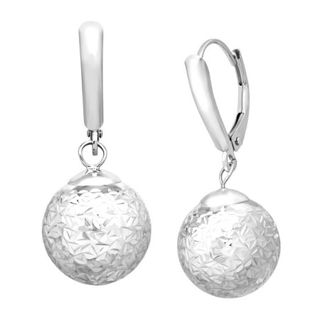 Simply Gold Etched Ball Drop Earrings in 14kt White Gold