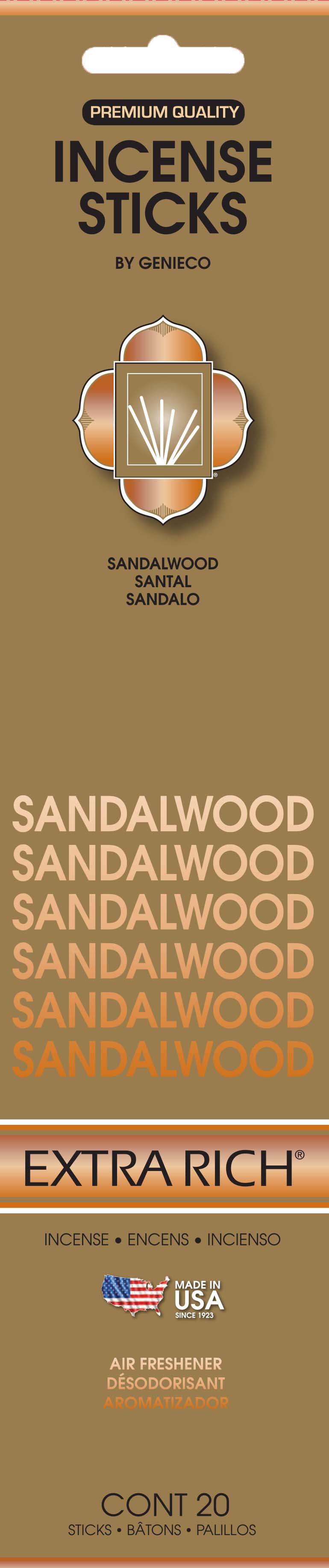 Genieco 20ct Extra Rich Incense Stick: Sandalwood