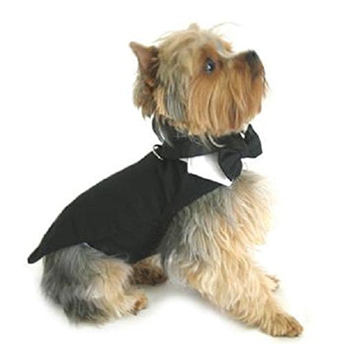 Lovelonglong Pet Costume Dog Suit Formal Tuxedo with Black Bow Tie for Small Size Dogs Miniature Schnauzer Clothing Black L 