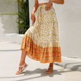 thumbnail image 6 of Women Boho Vintage Floral Print Long Skirt Summer Tiered Maxi Skirt Saffron M, 6 of 7