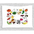 thumbnail image 1 of Vegetable Tapestry, Pepper Mushrooms Tomatoes in Doodle Style Vegan Restaurant Theme Illustration, Wall Hanging for Bedroom Living Room Dorm Decor, 80W X 60L Inches, Multicolor, by Ambesonne, 1 of 2