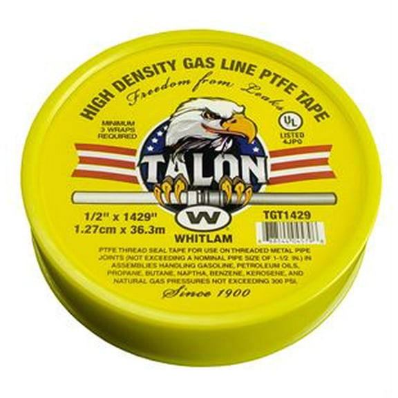 Whitlam Talon Professional High Density Yellow Gas Line PTFE (Polytetrafluoroethylene) Tape - TGT1429