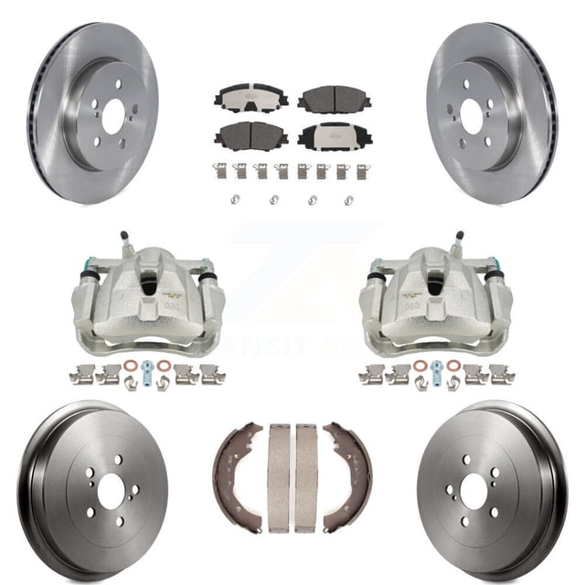 Transit Auto Front Rear Disc Brake Caliper Rotors Drums Ceramic Pads Kit (8Pc) for Car 2019 Toyota Corolla 2.0L KC8-100796T