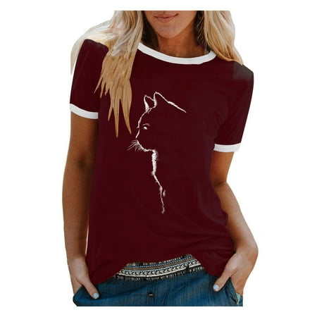 

HSMQHJWE Short Sleeve Under Scrub Women Long Sleeve Shirts Women S T-Shirts Basics Cat Portraits Print Round Neck Short Sleeve Casual Super Soft Blouse Tops For Adults Neck Top Plus Size