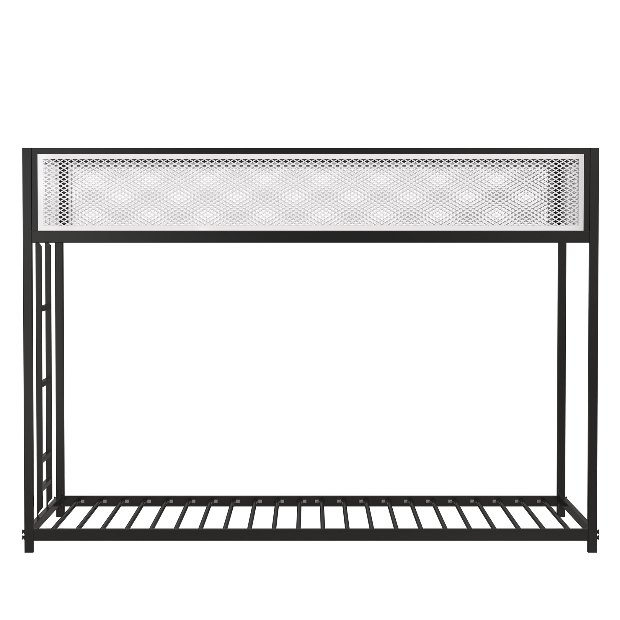 Miniyam Twin over Twin Bunk Bed with Mesh Guardrail for Kids and Teens, Black