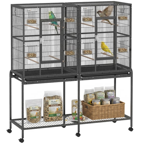 PawHut 56"H Bird Cage, Rolling Parrot Cage w/ Detachable Rolling Stand
