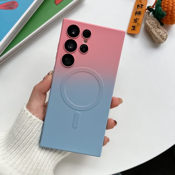 Allytech Gradient Case for Samsung Galaxy S23 Ultra, Slim Lightweight Colorful Cover Compatible with MagSafe, Soft TPU Stylish Case with Lens Film for Samsung Galaxy S23 Ultra, Pink Blue