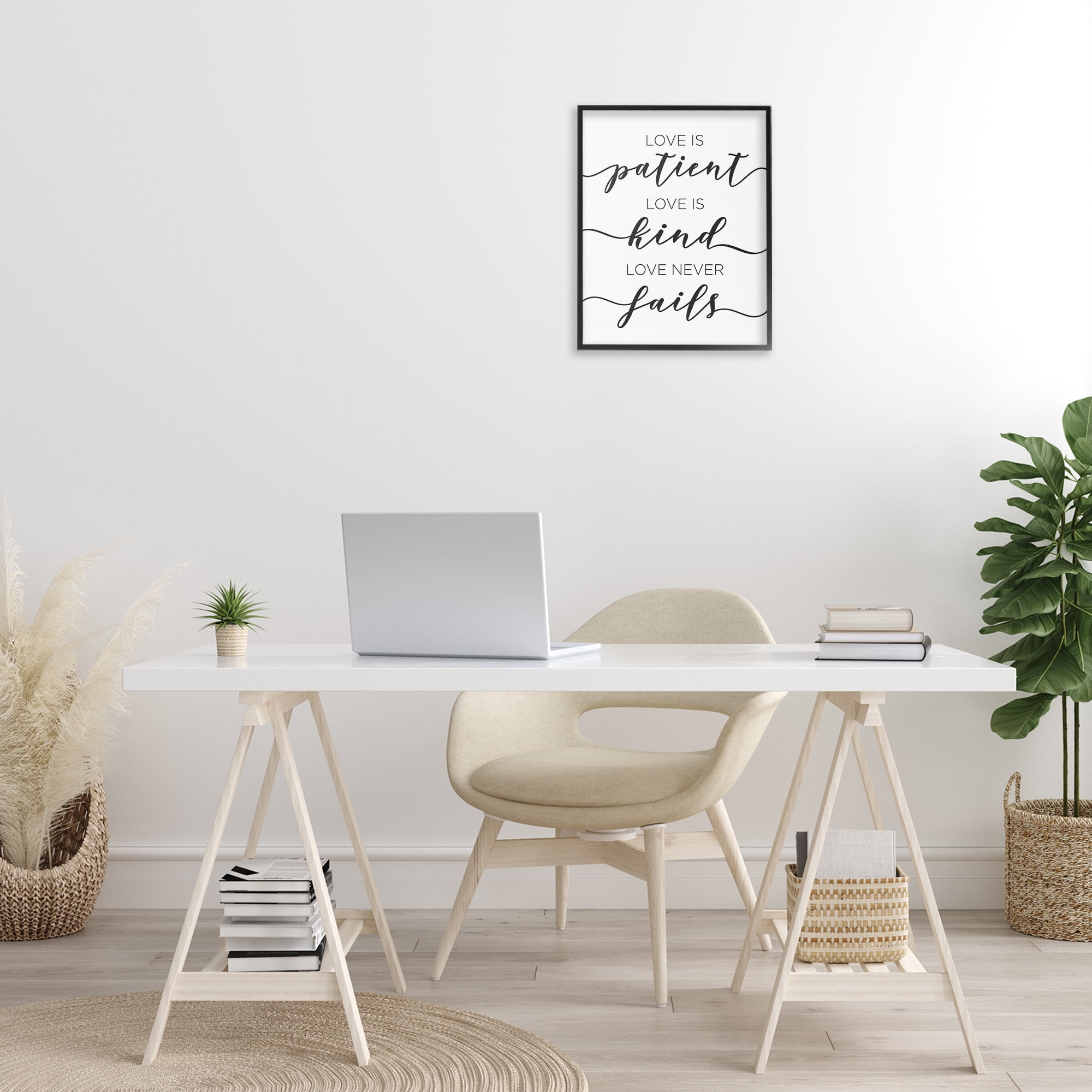 Stupell Industries Love Never Fails Phrase Typography Painting Black Framed Art Print Wall Art, 16 x 20