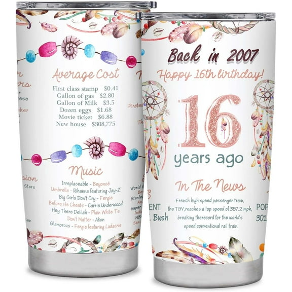 Sweet 16 Gifts for Girls,20oz Coffee Cup Tumbler,2007 Birthday Gifts for Girls Boys,Sweet 16 Birthday Decorations,Happy 16 Year Old Birthday Gifts Ideas,Sweet 16 Funny Birthday Gifts