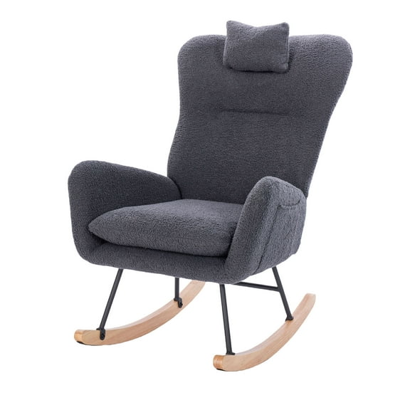 Cozy Teddy Upholstered Nursery Rocking Chair in Soft Fabric Ergonomic Design with Easy Assembly for Comfort