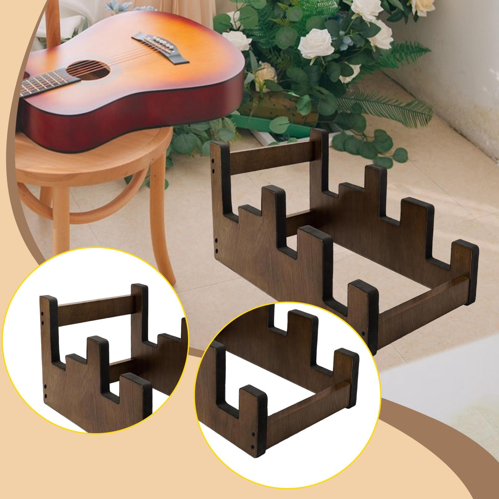 MERIGLARE Guitar Stand Wooden Floor Rack Electric Guitar Bass Holder Instrument Display Three-Tier Structure Portable Space Saving Suitable for Home Studio Performance Collectors M