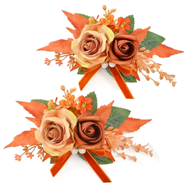Set de flores Serwalin de 20 cm, color naranja, para baile de graduación