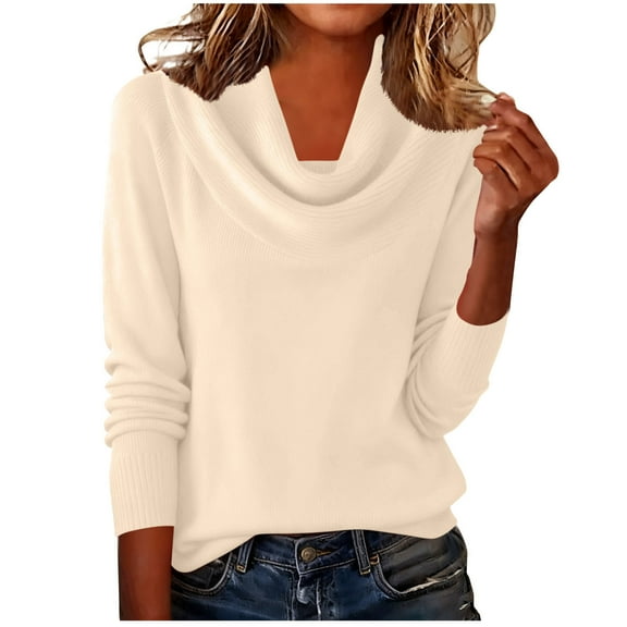 Women's Cowl Neck Sweater Lightweight Solid Color Long Sleeve Knit Pullover Jumper Tops