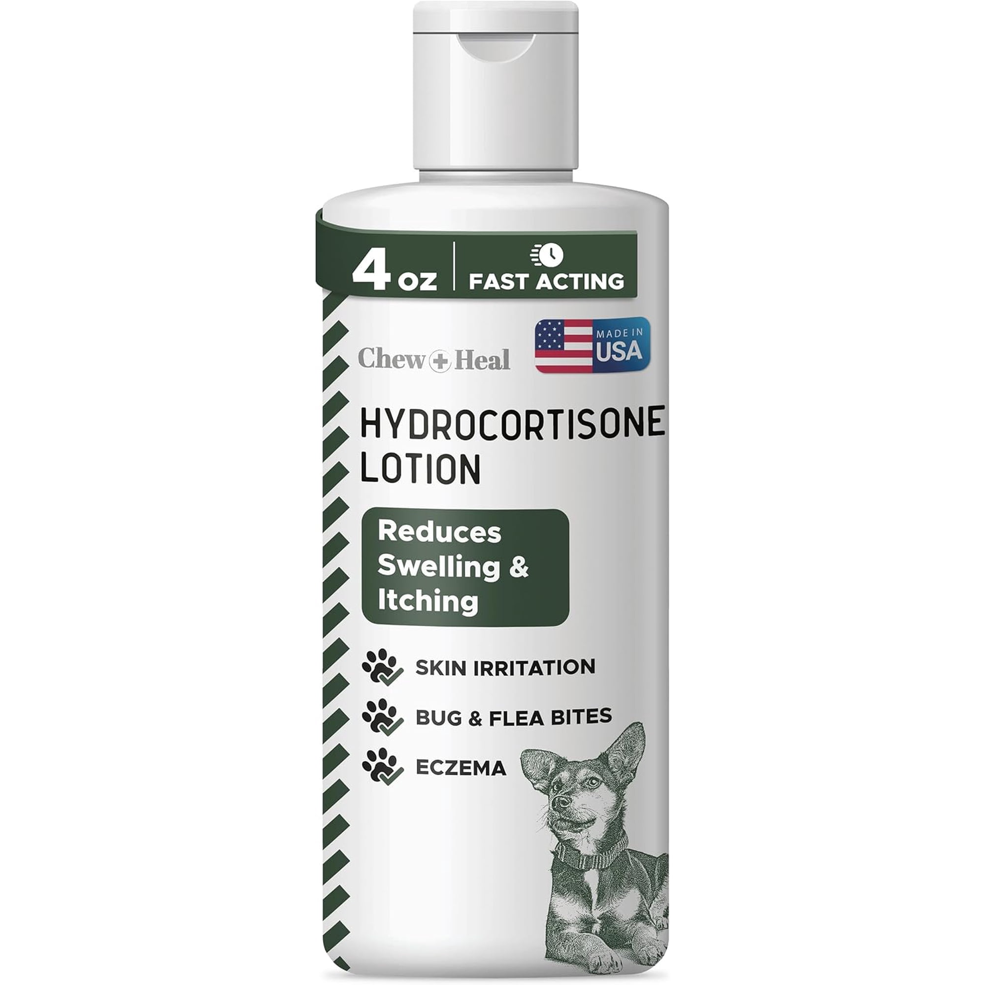 Chew + Heal Hot Spot and Itch Relief Lotion for Dogs - 4 oz Hydrocortisone Anti Itch Cream for Dogs Irritated Skin, Flea Bites and More
