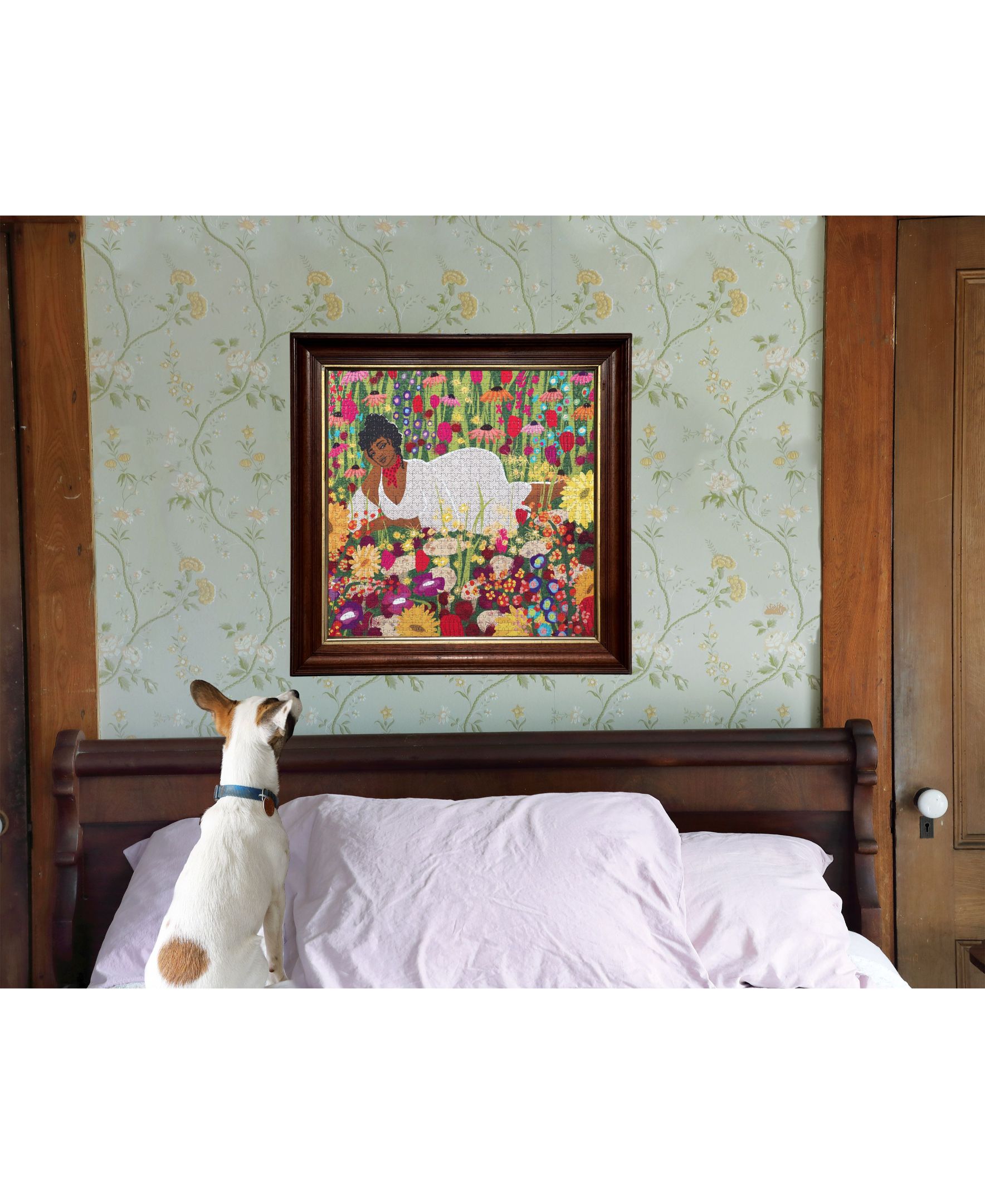 eeBoo Piece and Love Woman in Flowers 1000 Piece Square Jigsaw Puzzle, 23" x 23" square, Ages 14 and Up