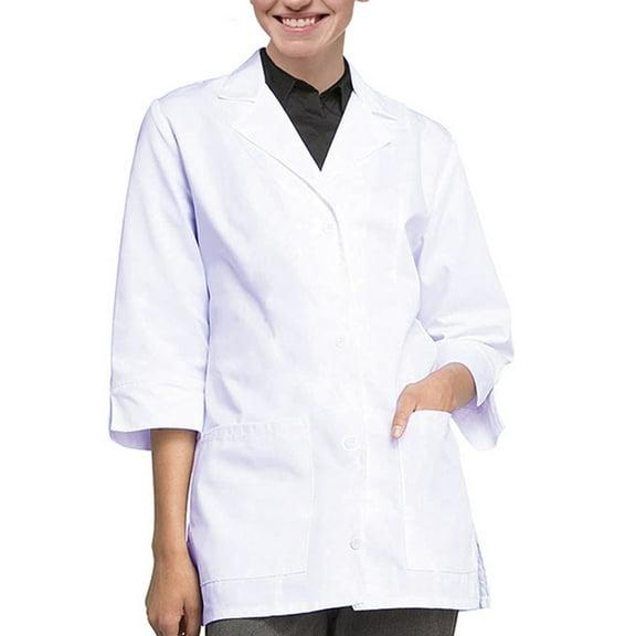Panda Uniform by HeedFit Women's 32" 3/4 Sleeve Lab Coat with Multi-Colored Plus Size 10XL White
