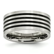 Stainless Steel Engravable Brushed Black Rubber 10.00mm Ring