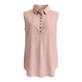 thumbnail image 4 of Endives Women's Linen Shirt Casual Summer Sleeveless Shirt for Women Button Down Collared Blouses Business Casual Shirt Work Shirt Tank Tops for Women Pink XL, 4 of 4