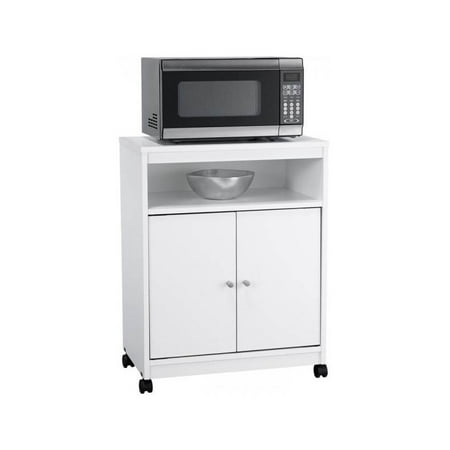White Mobile Microwave Cart with Lower Cabinet and Open Shelf - Walmart.com