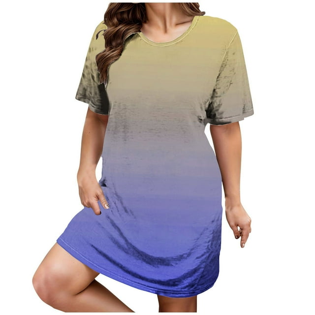 Ixbnca Robe T-Shirt à Manches Courtes pour Femmes Grande Taille, Décontractée, Col Ras du Cou, Mini, Ample, Robe de Détente pour Femmes