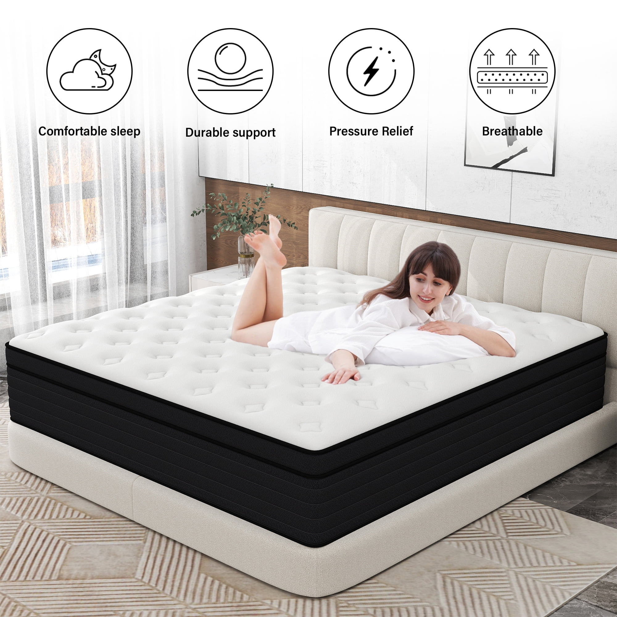 AICEHOME King Mattress, 14 Inch Individual Pocket Springs with Gel Memory Foam, Medium Firm Mattresses in a Box, Hybrid King Size Mattress with Pressure Relief