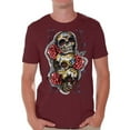 thumbnail image 1 of Awkward Styles Men's Three Sugar Skulls and Roses Graphic T-shirt Tops Day of the Dead, 1 of 4