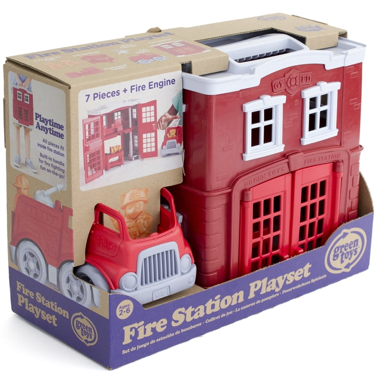 Green Toys: Fire Station Playset - 8pc Emergency Toy Set, Rescue